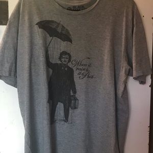 Gray T-shirt- “When it rains, it Poe’s.”